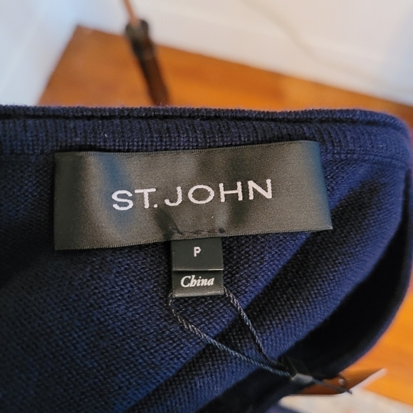 St. John 100% Wool Knit Zip Up Sweater Blue Geometric Coastal - Picture 8 of 12